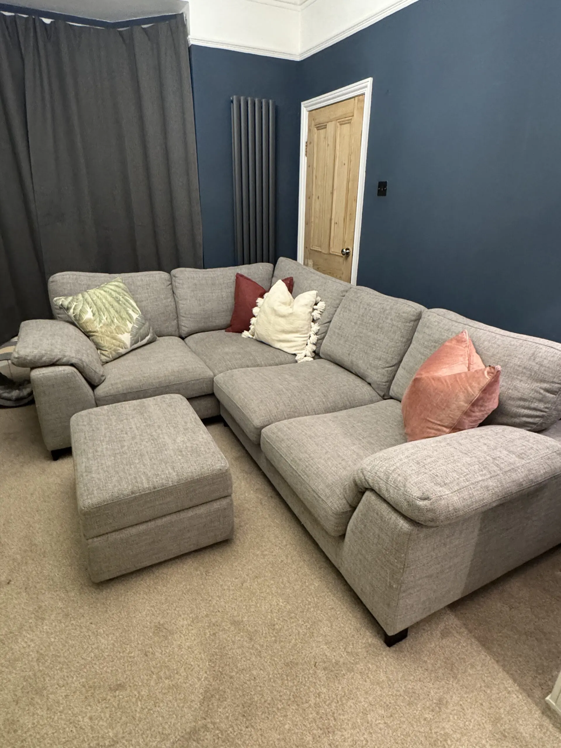 DFS Grey Euphoria Sofa with matching storage ottoman