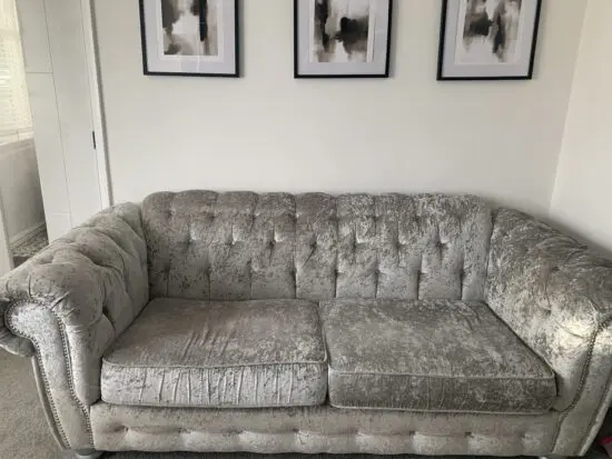 Scs silver/grey velvet sofa and armchair