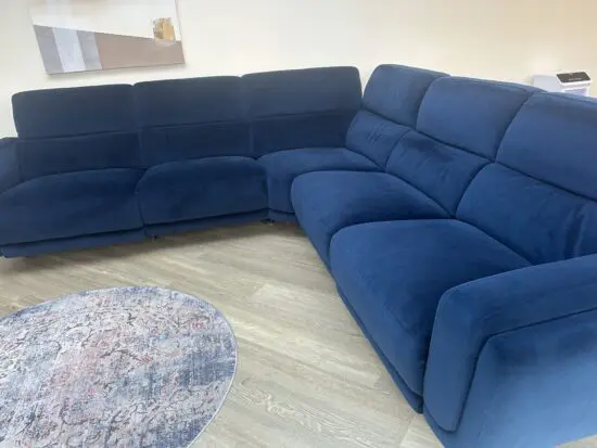 DFS Blue corner sofa with recliners