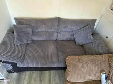 Grey Cord Sofa - Great condition. Foam Cushions + 2 Scatter Cushions