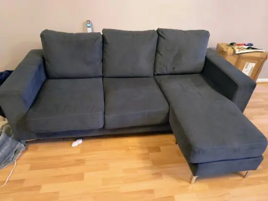 L-Shape Corner Sofa, Slate Grey Classic Plush Fabric