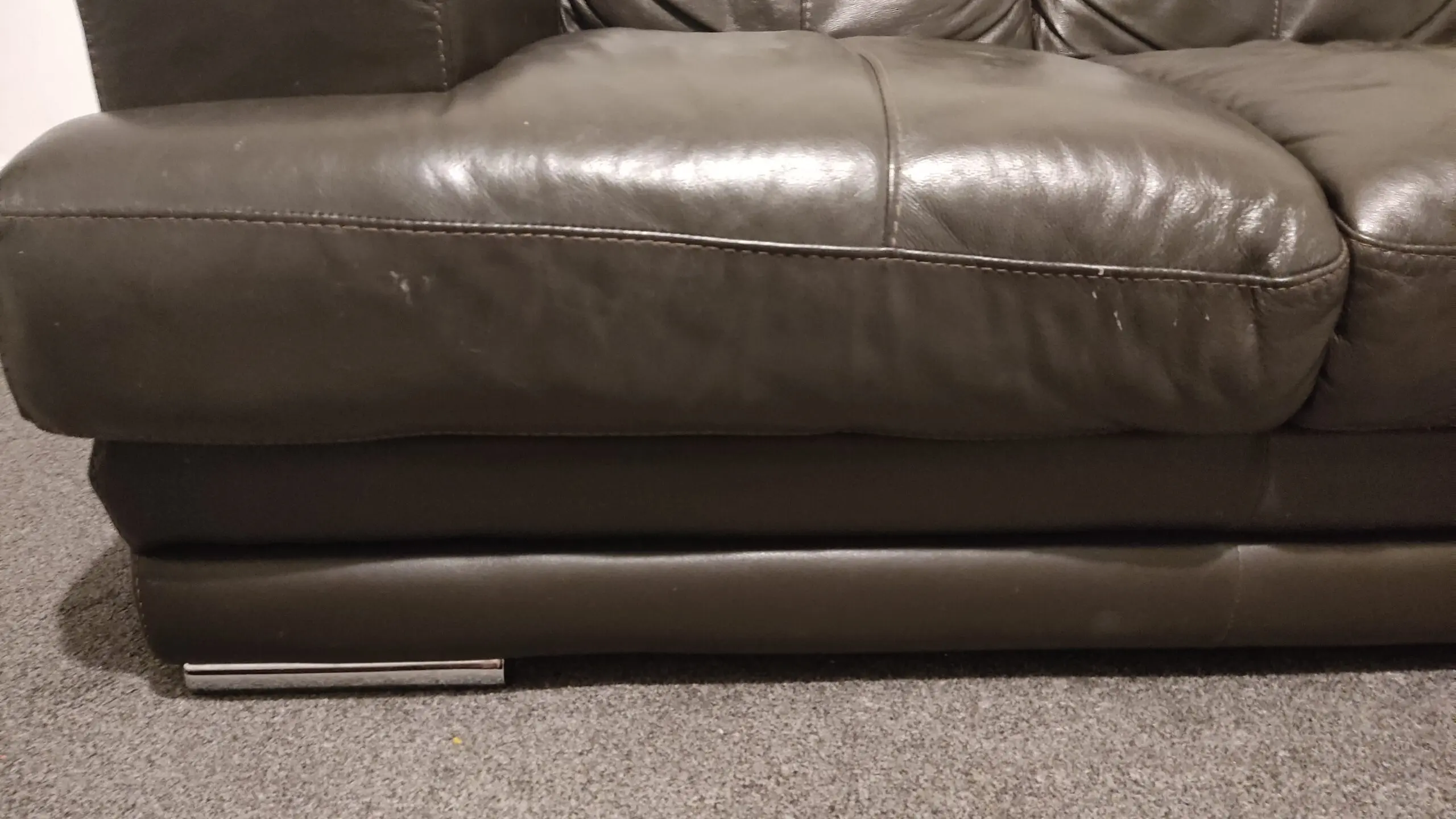 Modern DFS Dark brown Leather 3 & 2 Seater Sofa Set with Storage Footstool