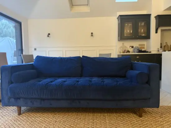 Blue velvet sofa