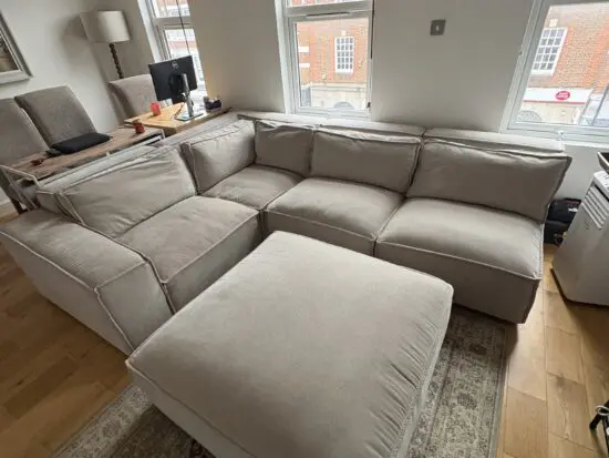 Soft truffle corner modular sofa,luxe chenille with large footstool