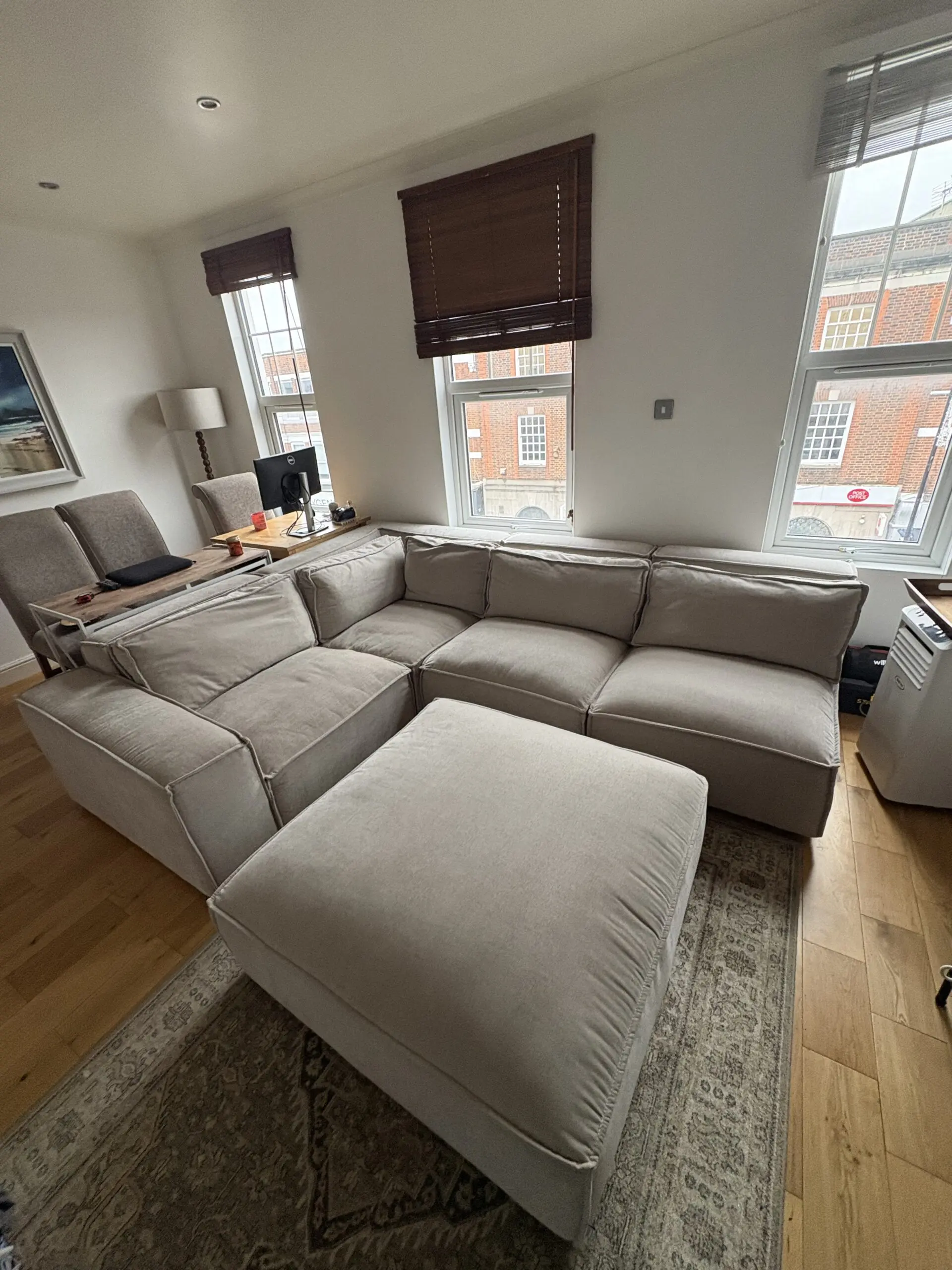 Soft truffle corner modular sofa,luxe chenille with large footstool