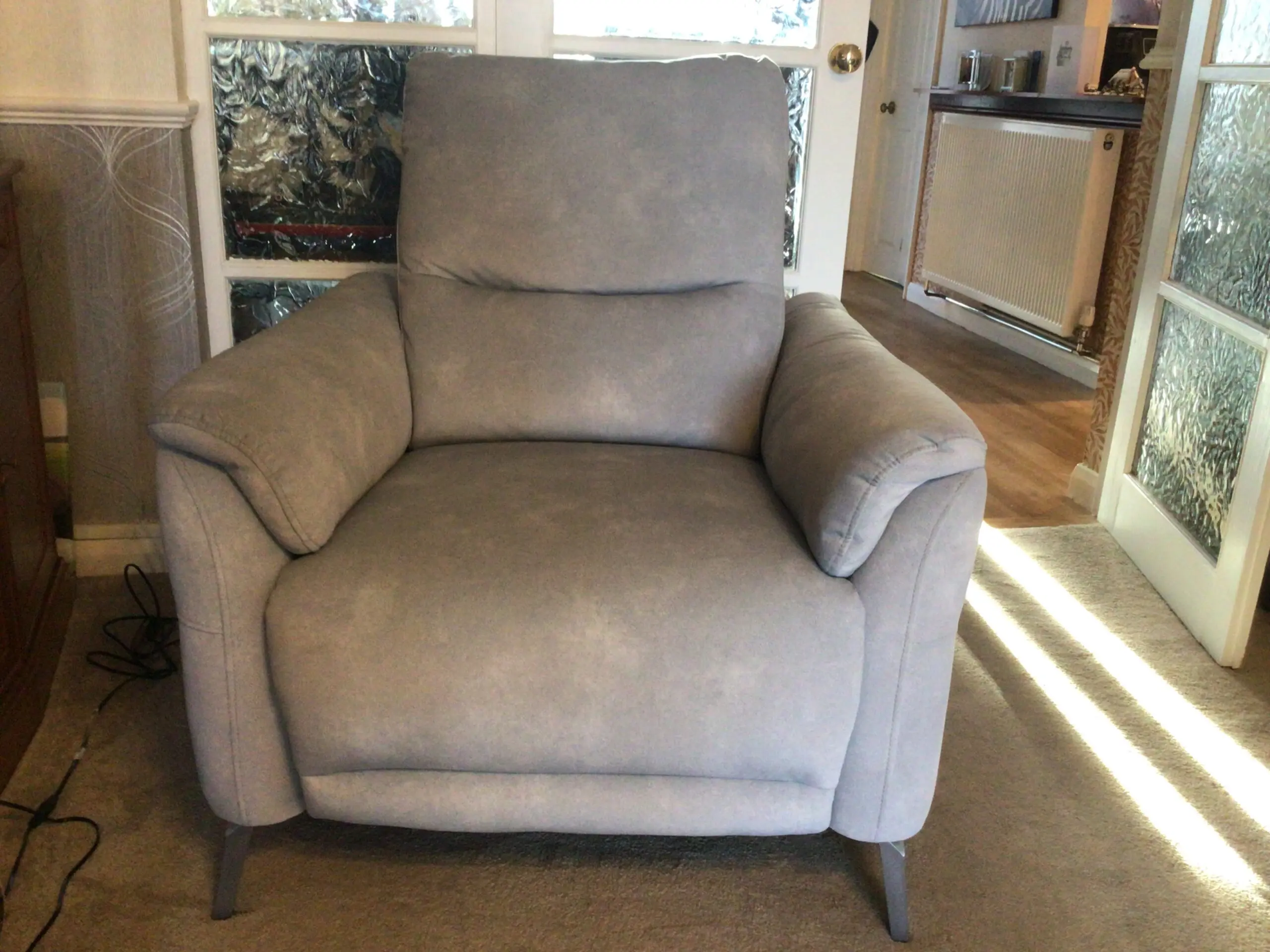 Furniture Village “Daytona” power recliner can Sofa set. Suite comprises 3 seat sofa and two chairs all with usb – 6 months old in Dexter Smoke grey fabric. (Offers/Questions/Feedback welcome)