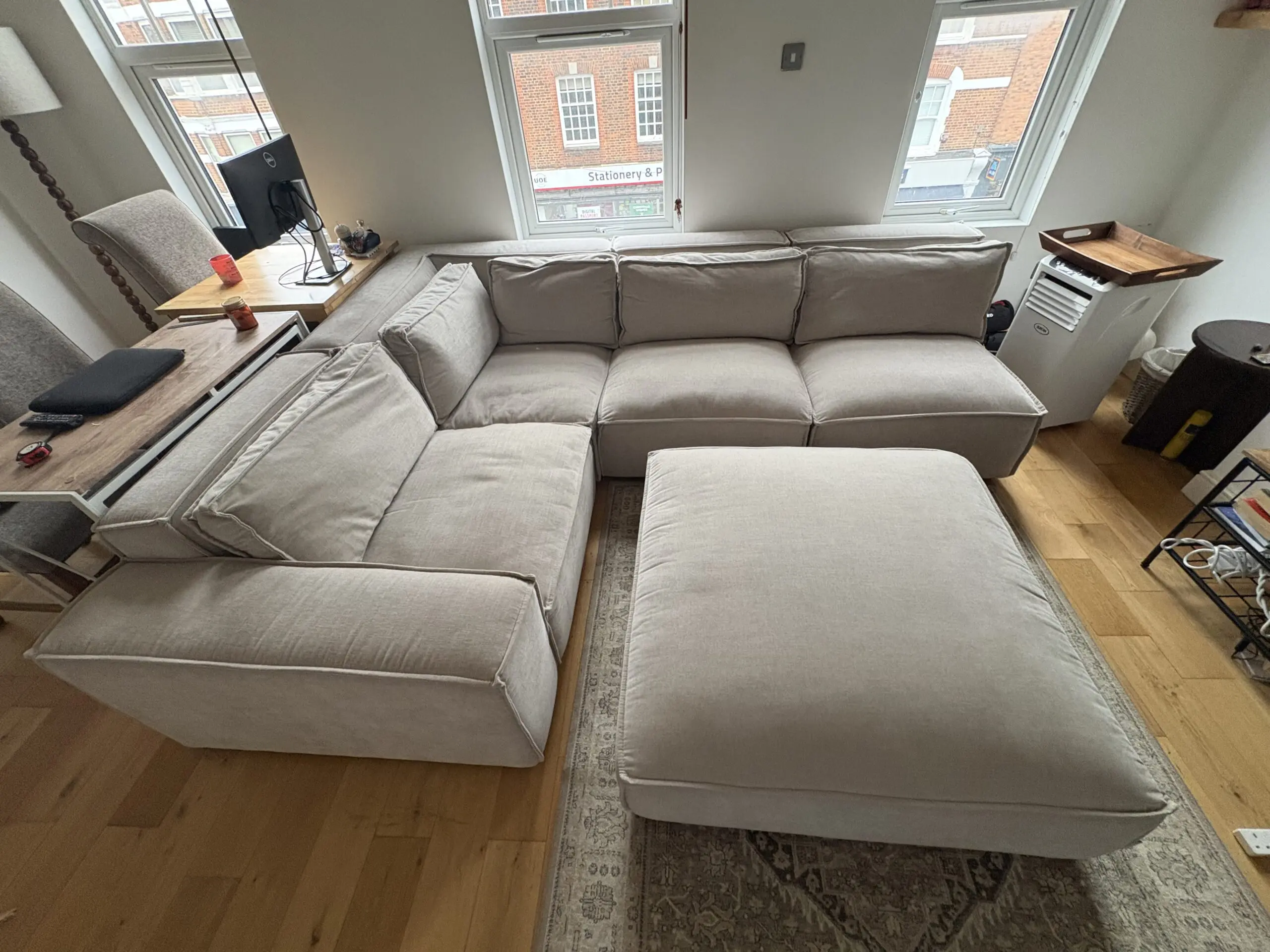 Soft truffle corner modular sofa,luxe chenille with large footstool