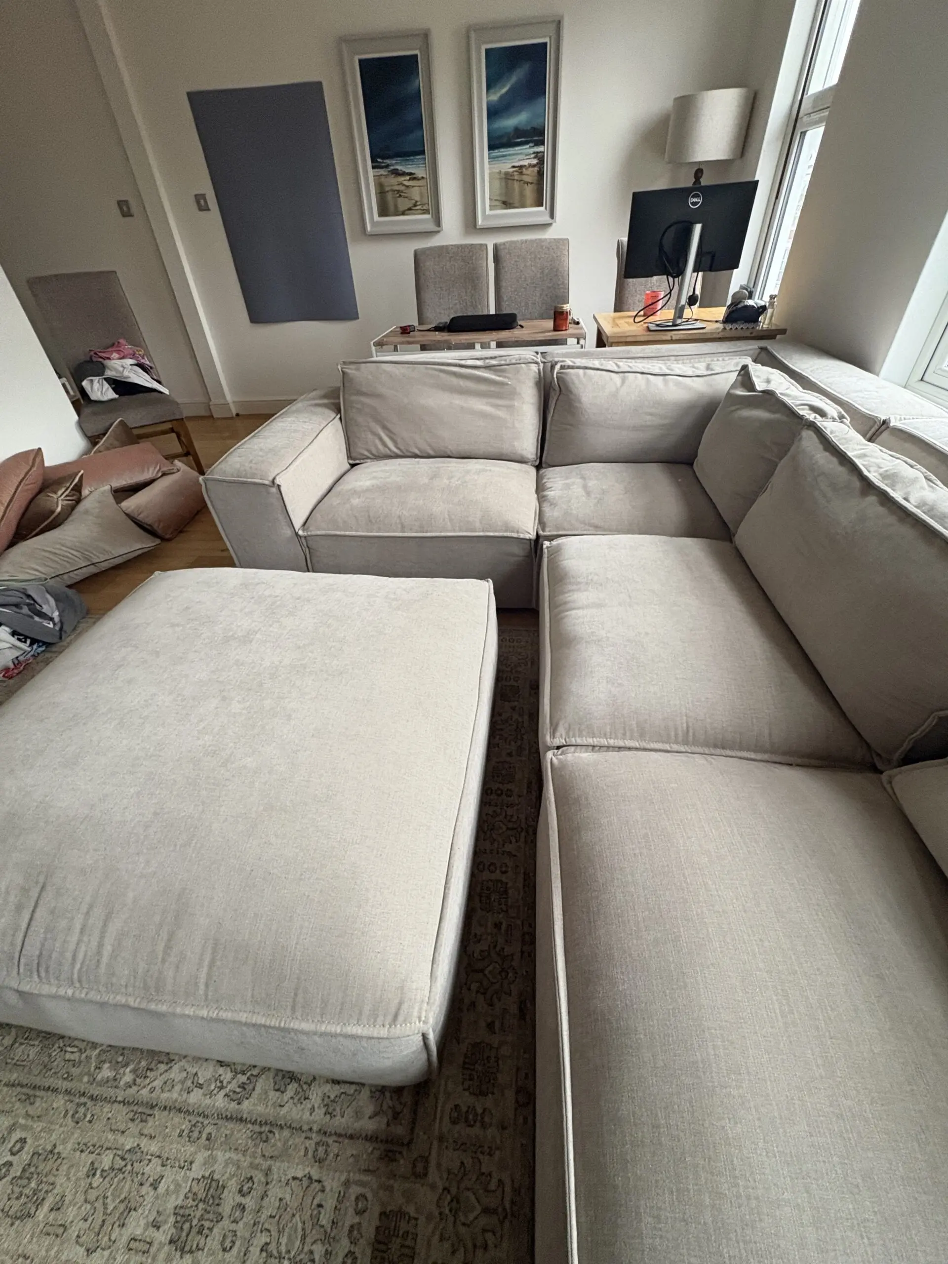 Soft truffle corner modular sofa,luxe chenille with large footstool