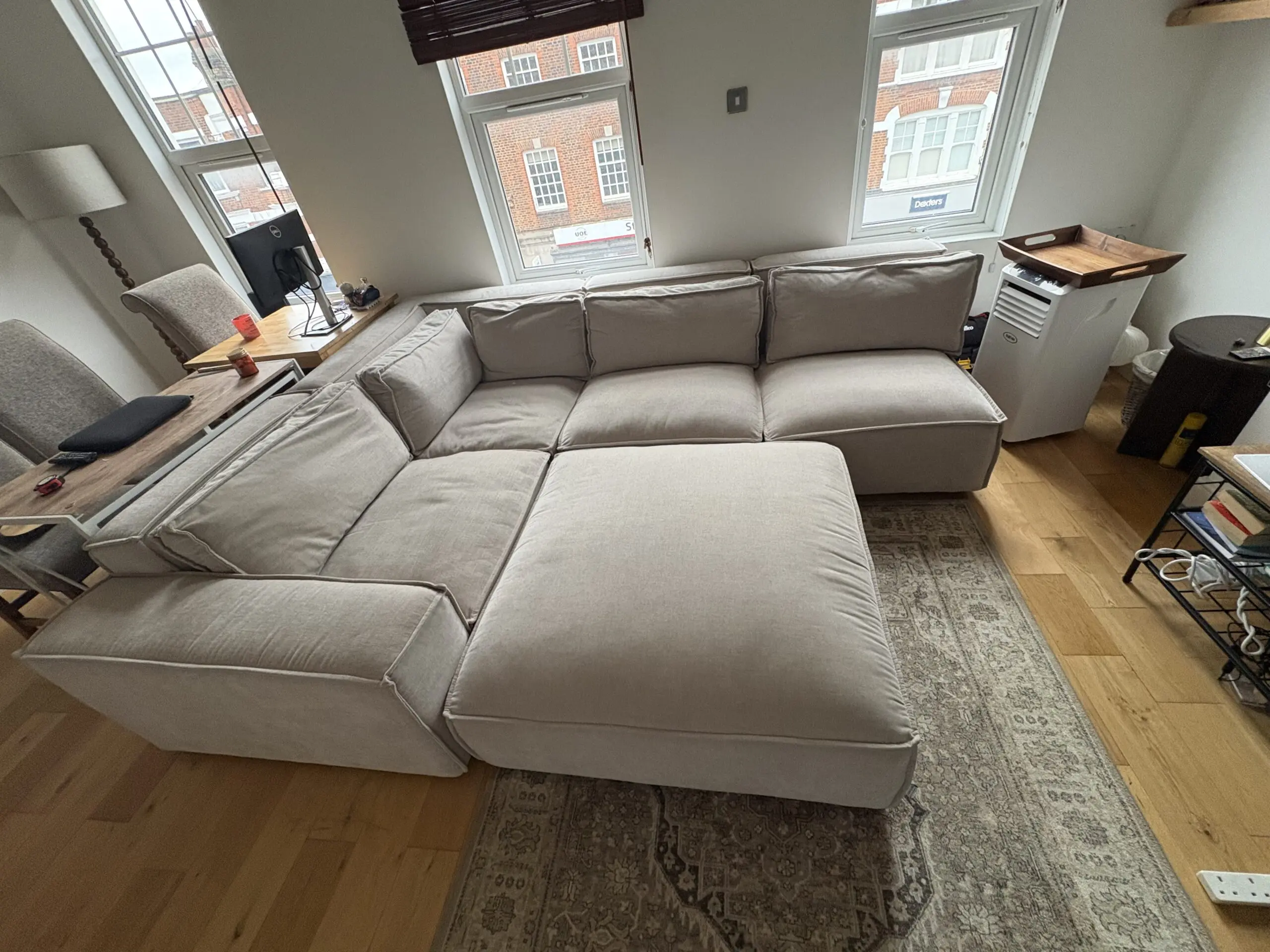 Soft truffle corner modular sofa,luxe chenille with large footstool