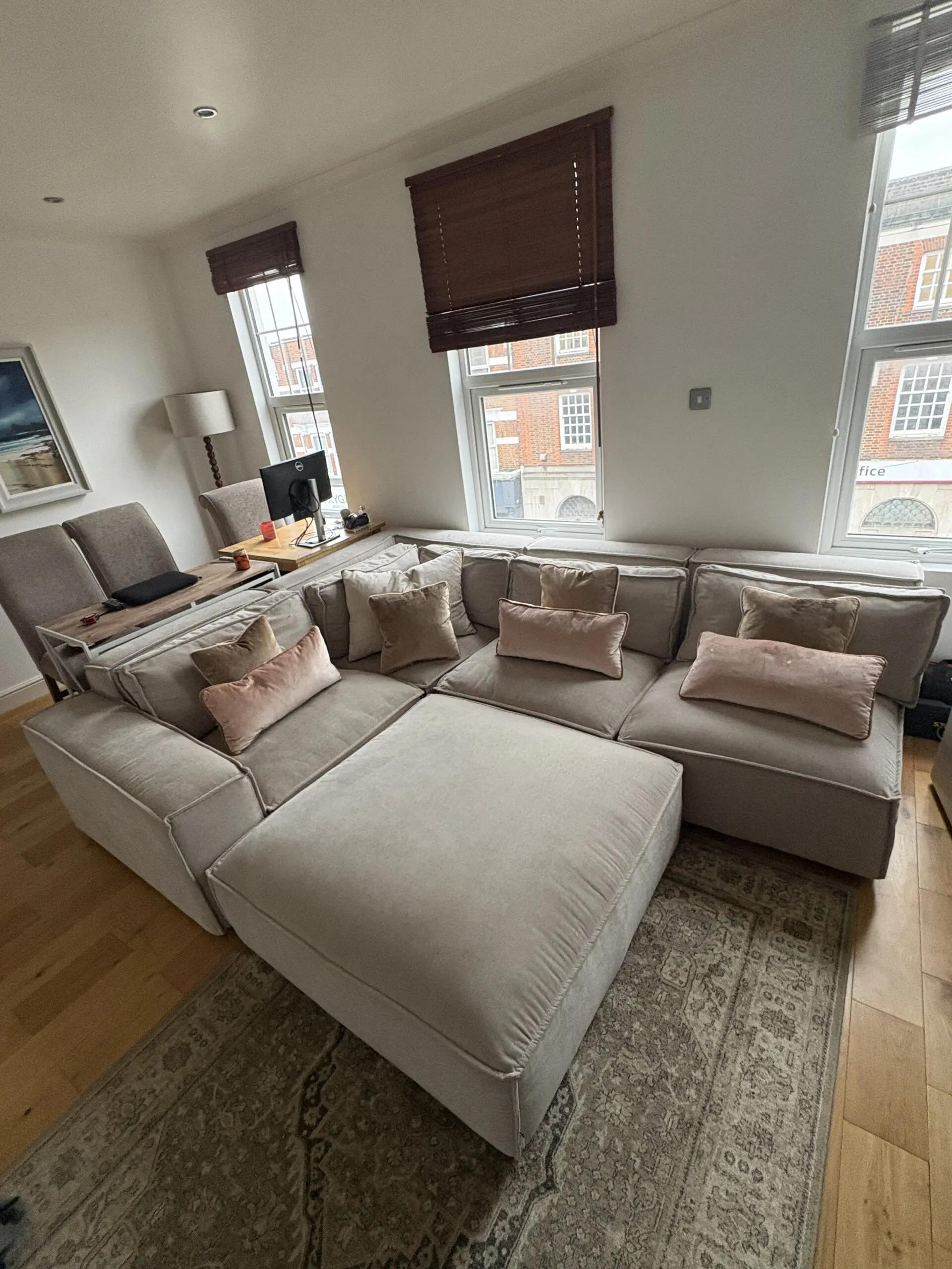 Soft truffle corner modular sofa,luxe chenille with large footstool