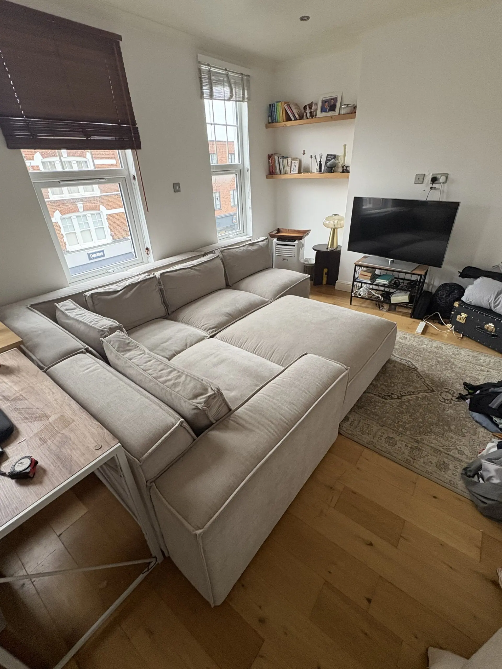 Soft truffle corner modular sofa,luxe chenille with large footstool