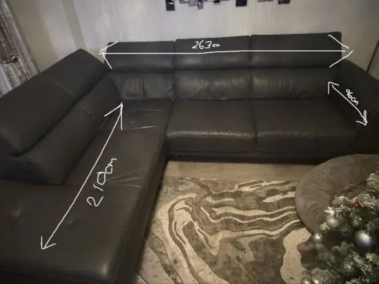 DFS Venezia Grey Italian Leather Right Hand Corner Sofa, Armchair & Footstool