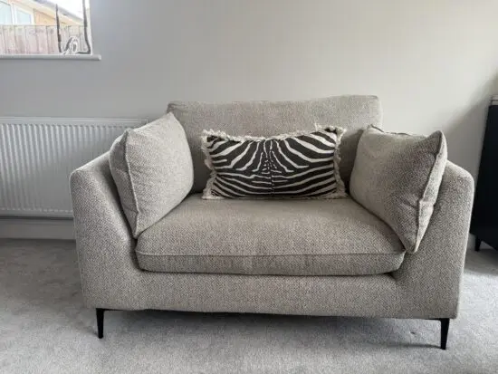 French Connection for DFS beige/light grey boucle cuddle chair/love seat