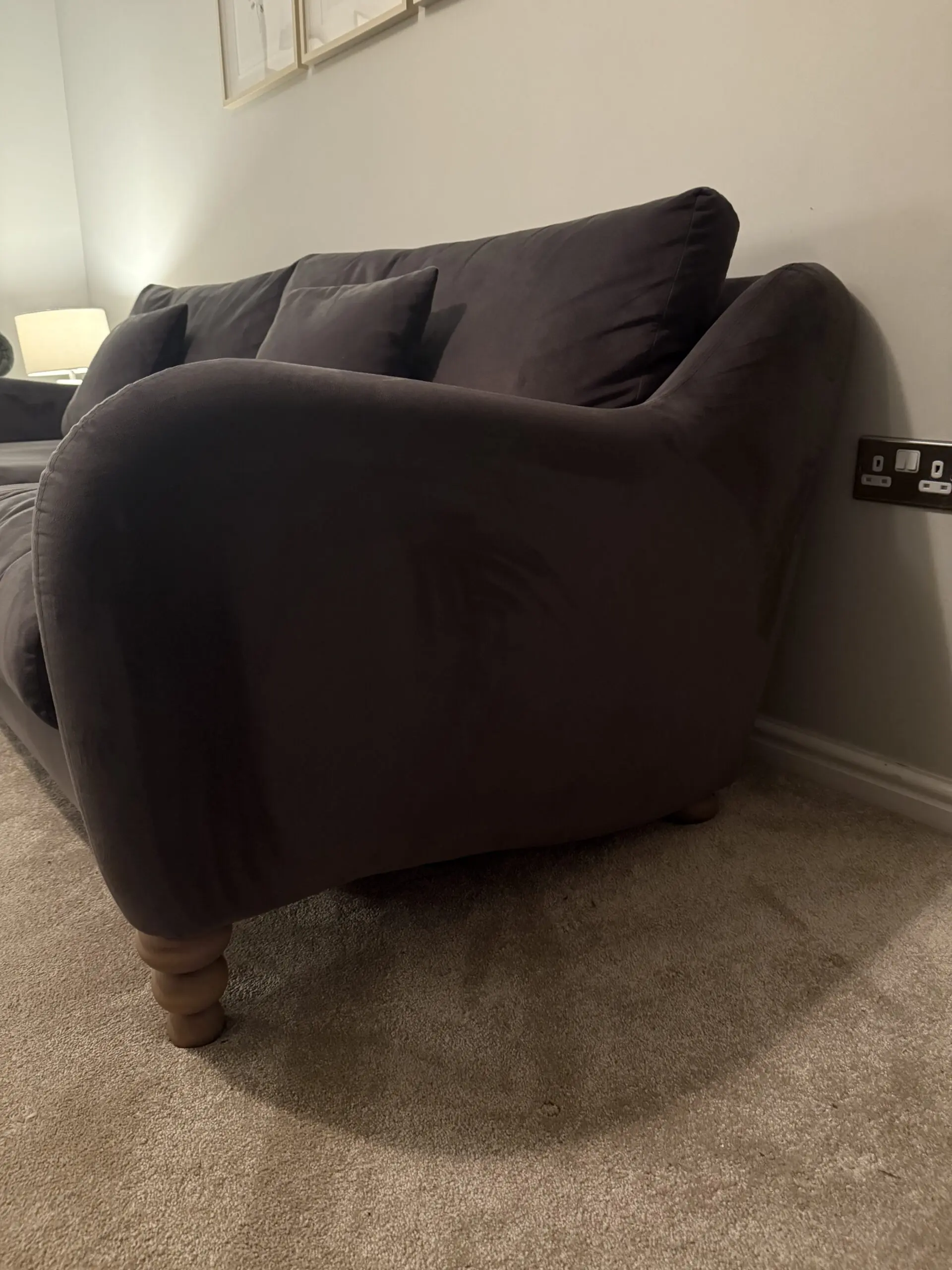 Velvet, Charcoal Grey - 3 Seater Sofa - Distinctive Chesterfield