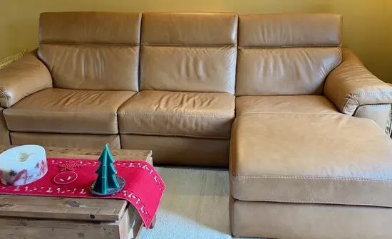 Natuzzi Editions Power Chaise & Recliner Corner Sofa in Leather (caramel colour)