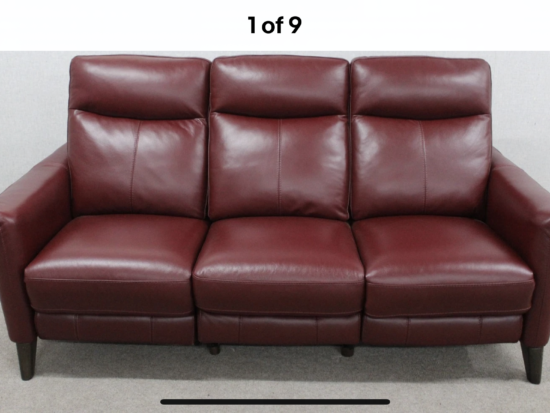 Furniture Village Petit Deep Red Leather Power Reclining 3 Seater Sofa