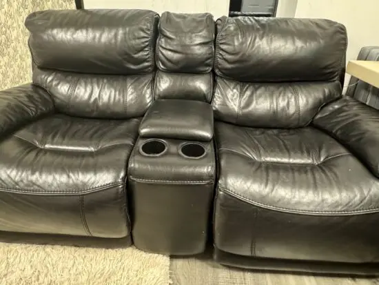 Furniture Village - Black Leather 2 Seater Power Rocker Sofa with Cup Holders and Power Headrests