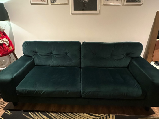 DFS green velvet sofa