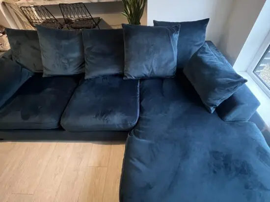 DFS navy suede sofa