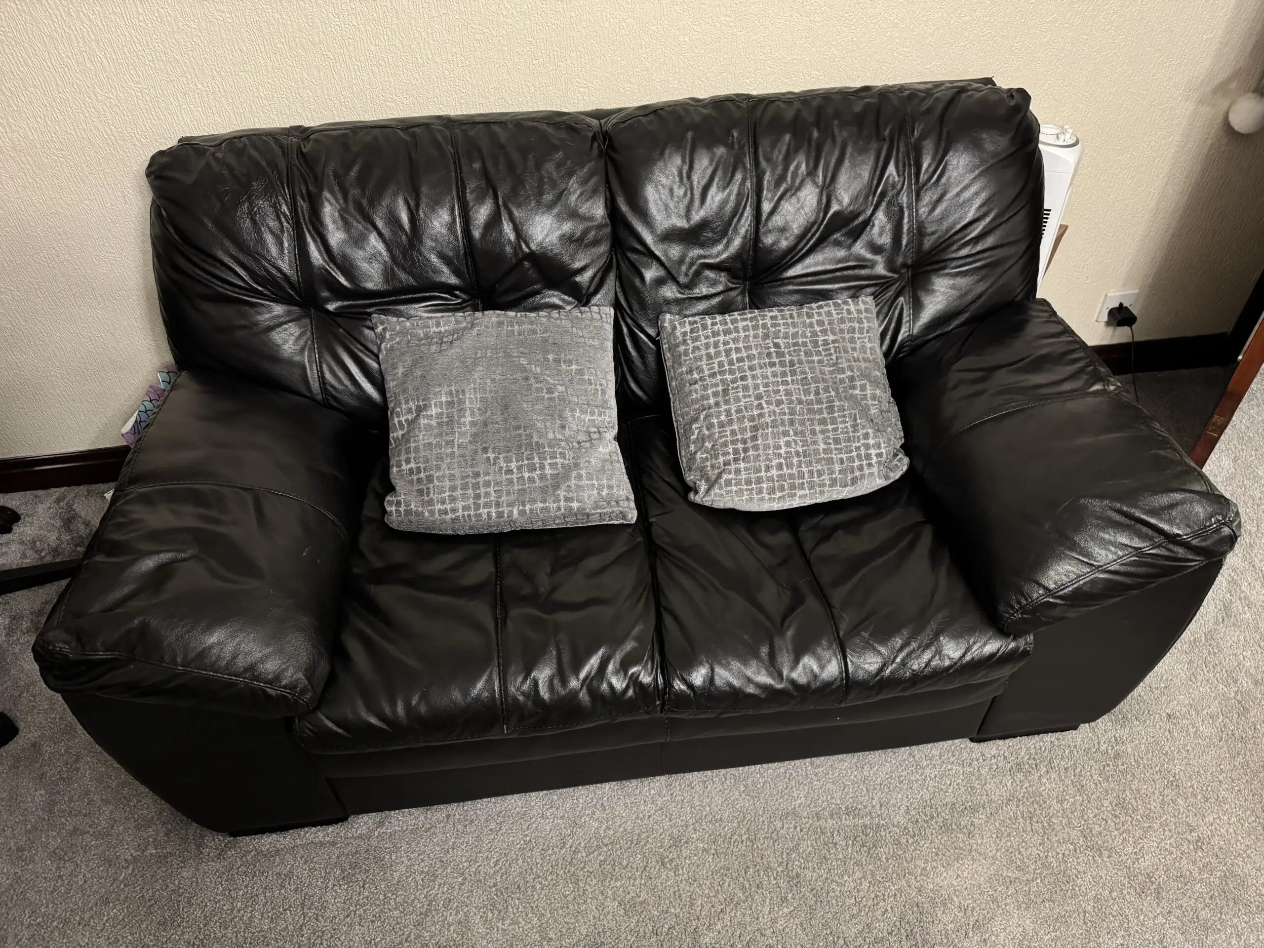 DFS Black Leather Sofa Set