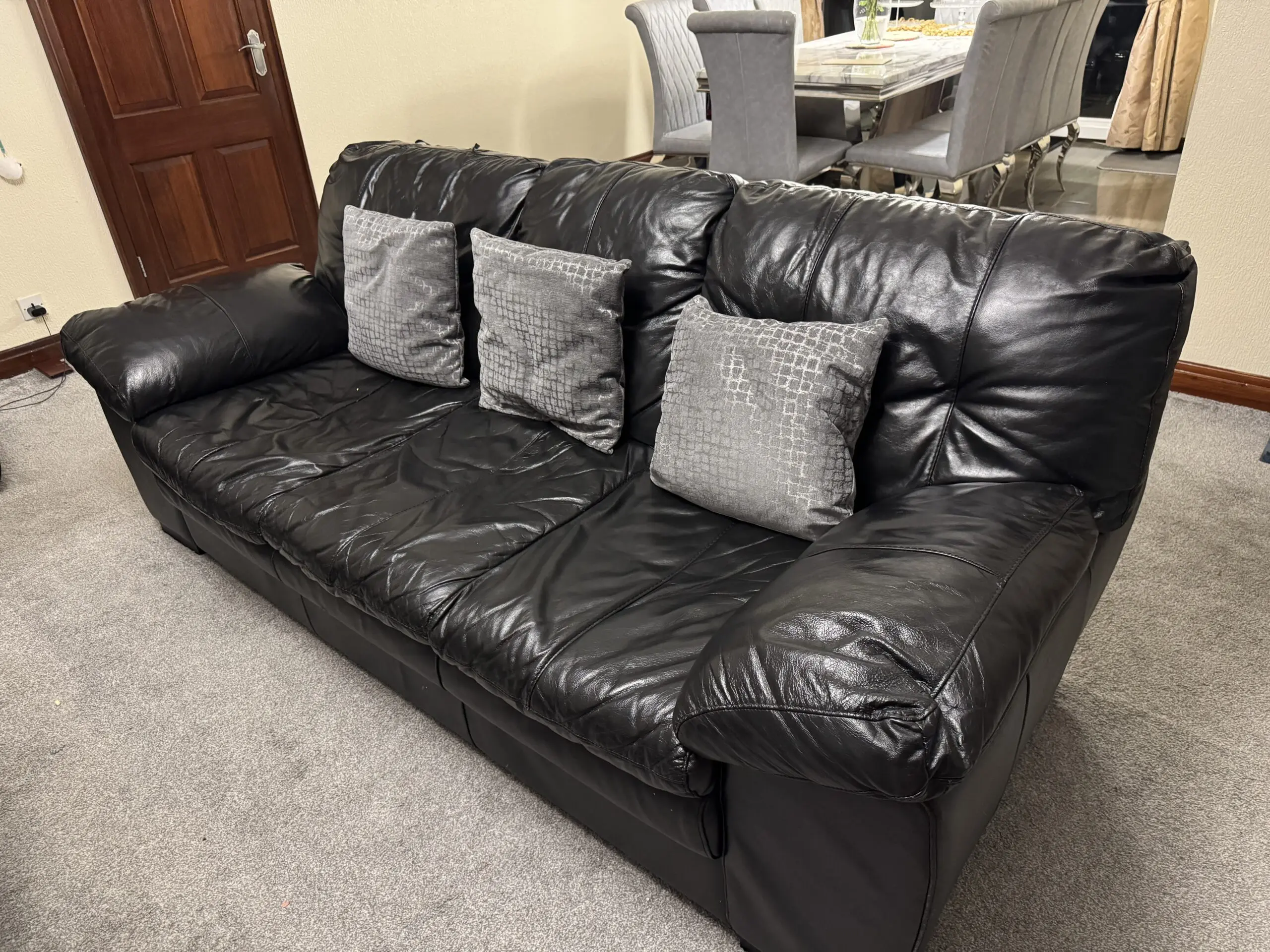 DFS Black Leather Sofa Set
