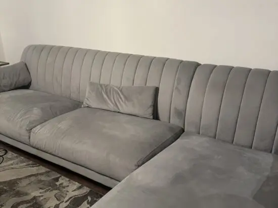 Stylish Grey Velvet Left-Corner Sofa