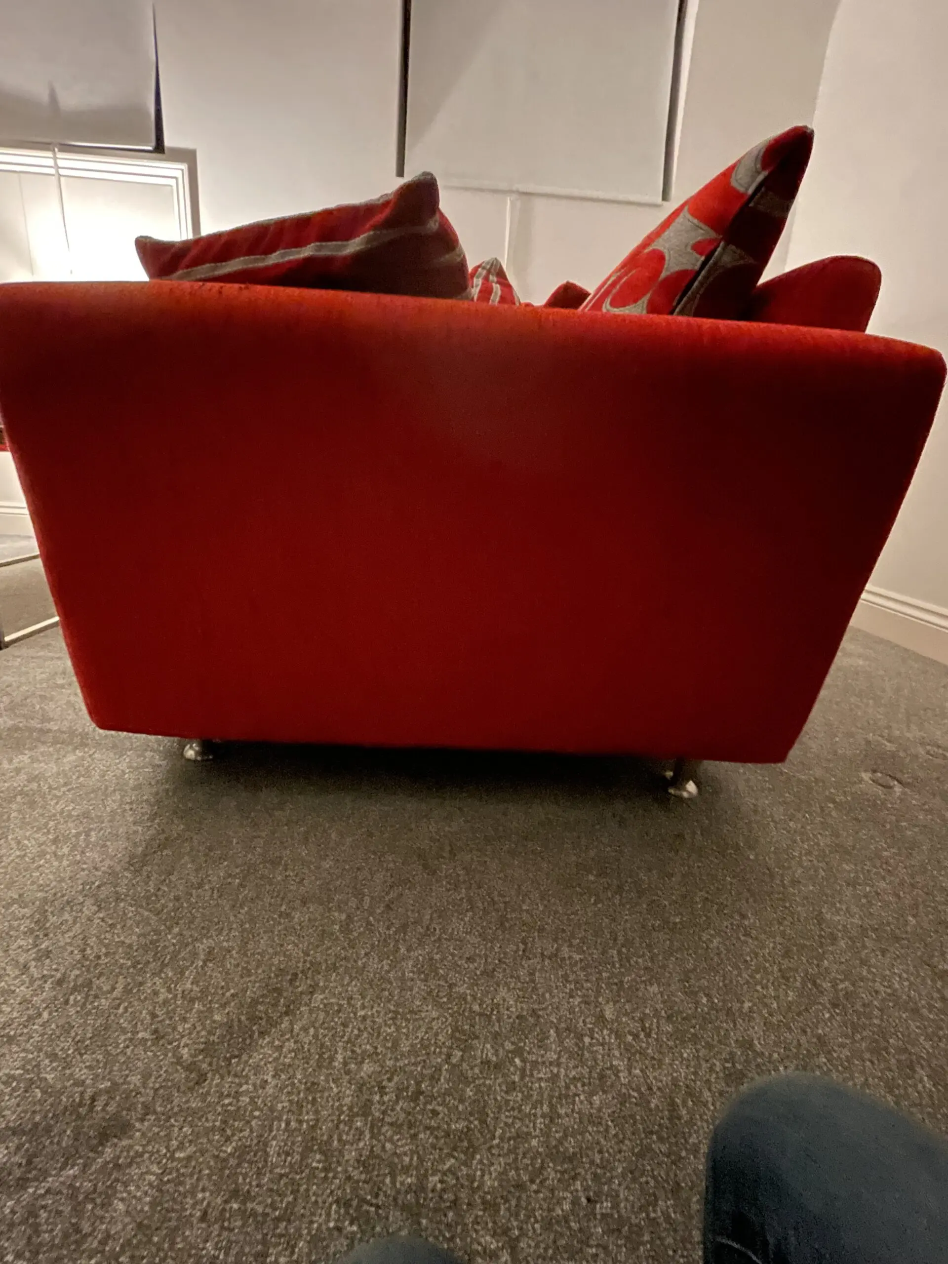 DSF Large 2-Seater Red Fabric Sofa with Scatter Cushions