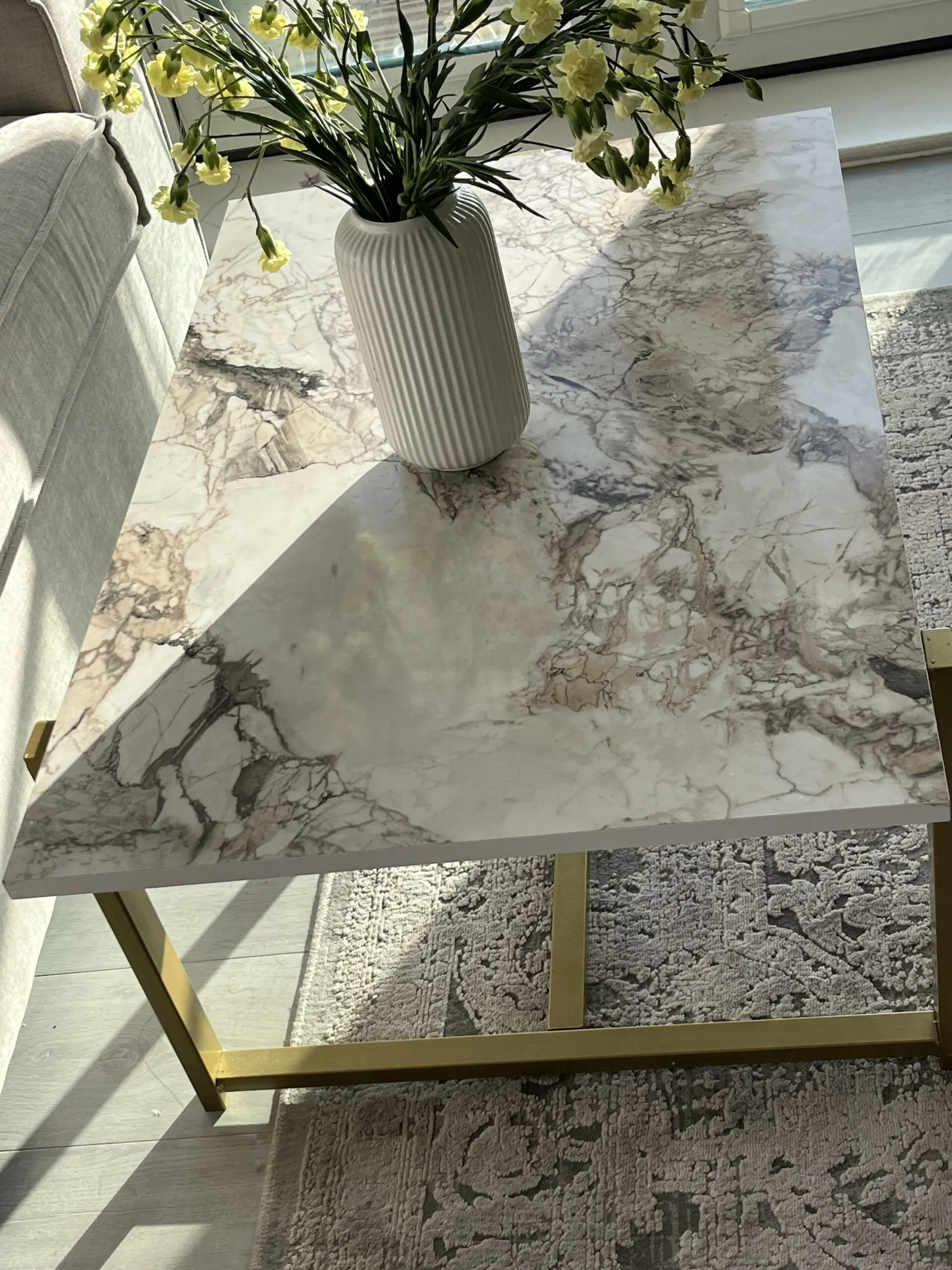Modern Marble-Effect Coffee Table with Gold Metal Frame