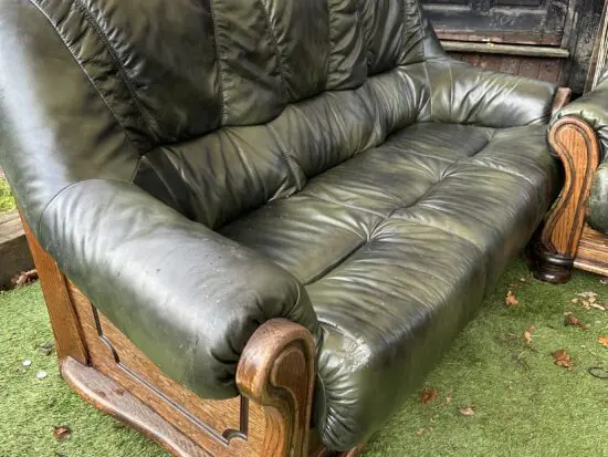 Dark green leather sofa set