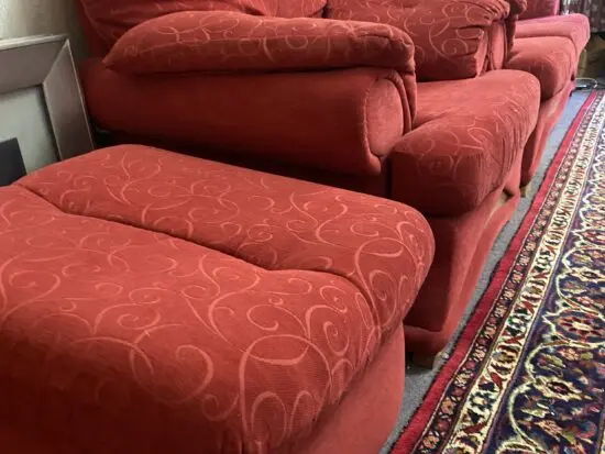 Red Fabric Sofa Set – 3-Seater, Armchair & Footstool – Mint Condition