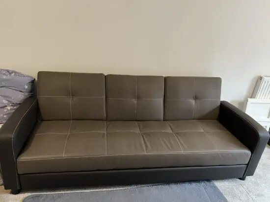 Brown Leather 3-Seater Sofa Bed
