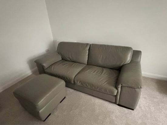 Harvey’s grey leather sofa - 3 + 2 seater sofa and storage footstall
