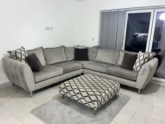Sofology Grey Gabrielle Corner Sofa and Footstool