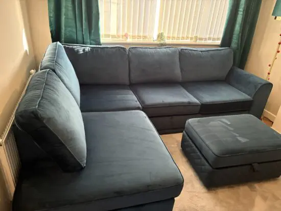 DFS Blue Right Hand Facing Arm Open End Corner Sofa with Storage Footstool