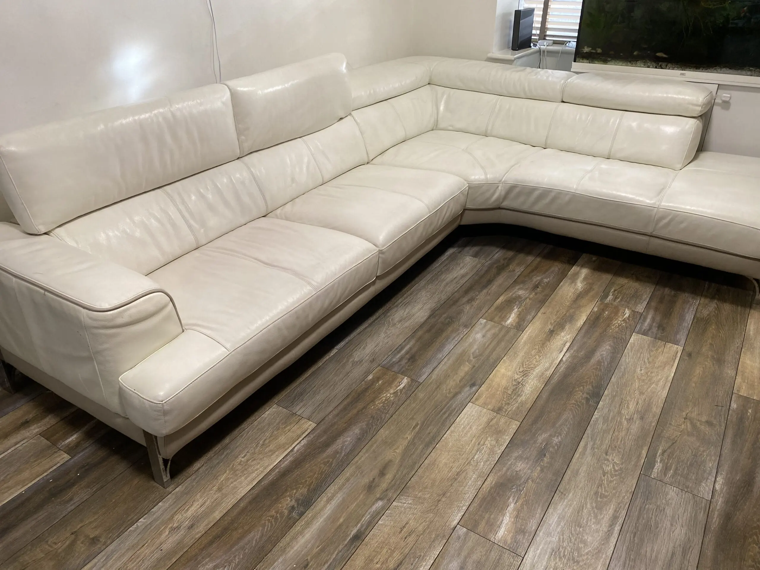 DFS Cream Leather Corner Sofa – For Sale