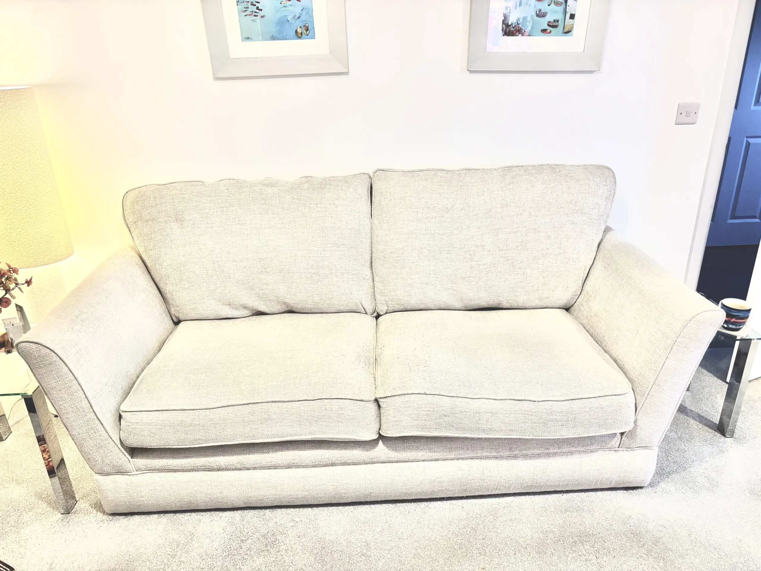 3 seat oatmeal settee oak furniture land carrington 2.5 years old