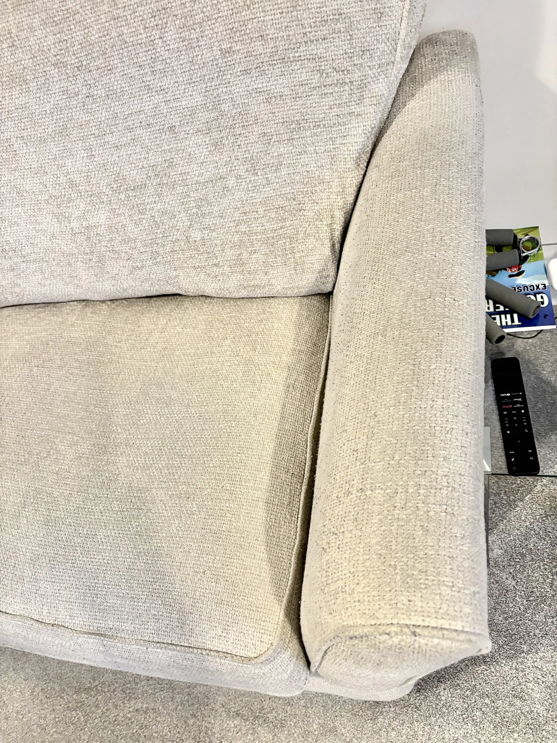 3 seat oatmeal settee oak furniture land carrington 2.5 years old