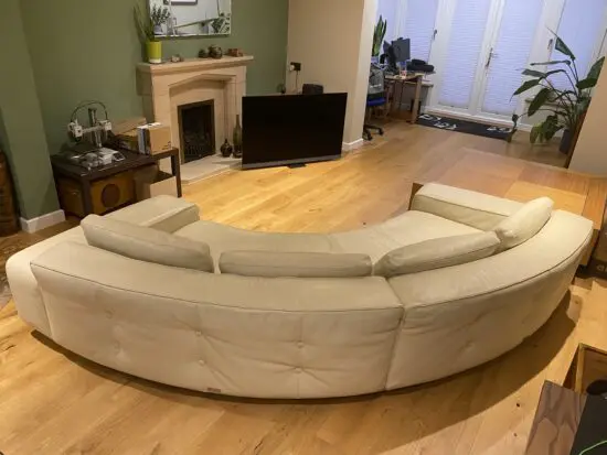Contempo luxury cream leather curved 4 seater sofa