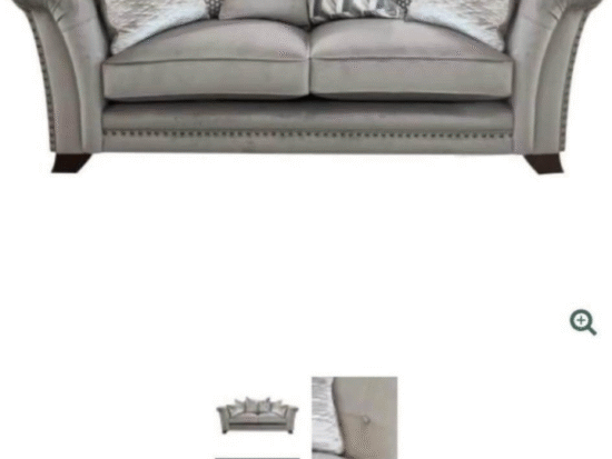 Silver velvet 2 seat and arm chair