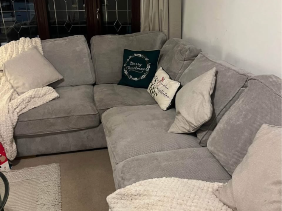 Oak furniture land grey corner sofa.