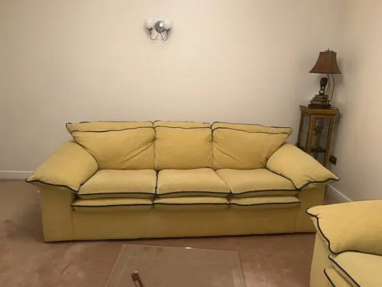 DFS Mustard Yellow & Blue 3 Seater Fabric Sofa