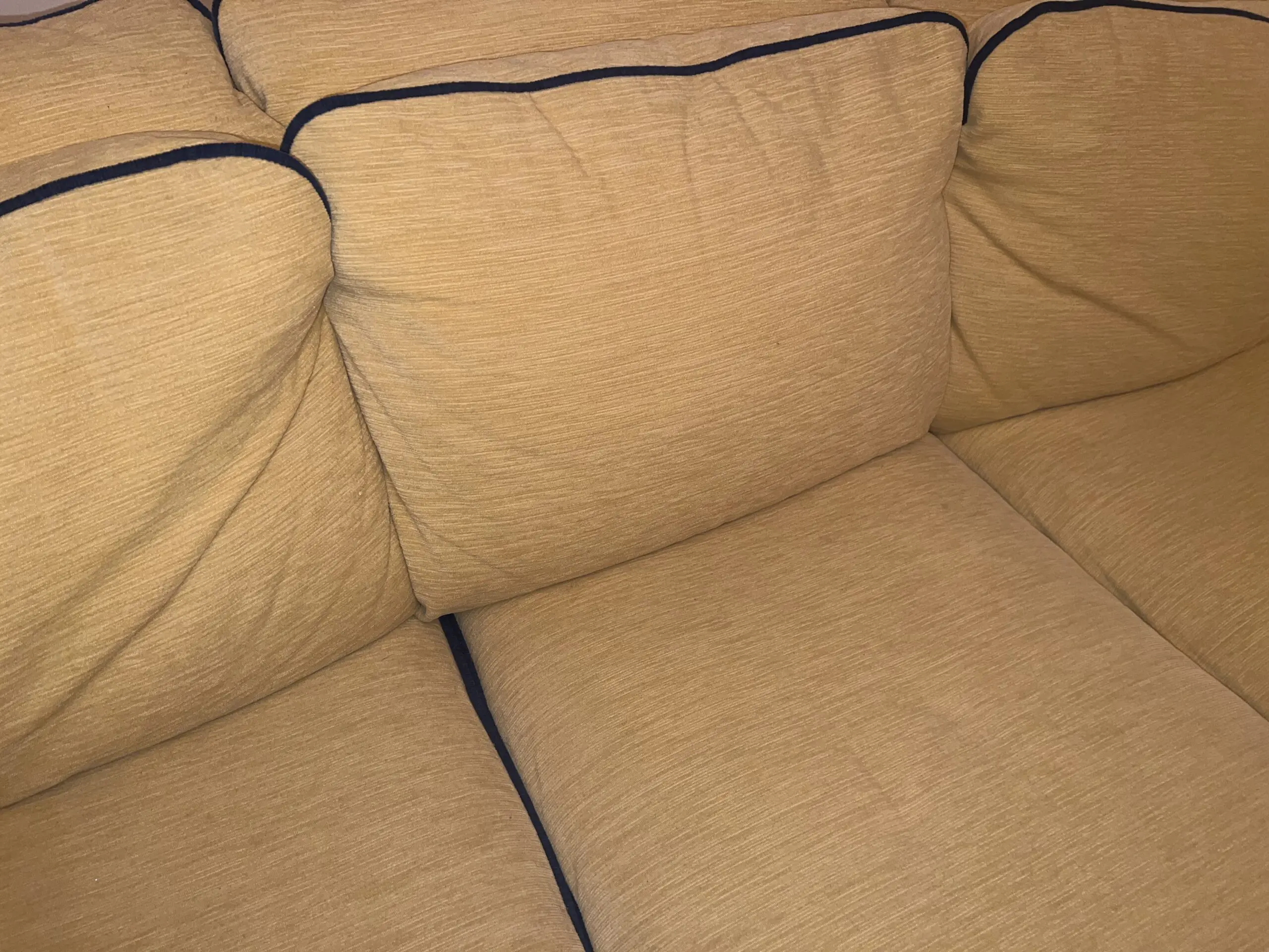 DFS Mustard Yellow & Blue 3 Seater Fabric Sofa