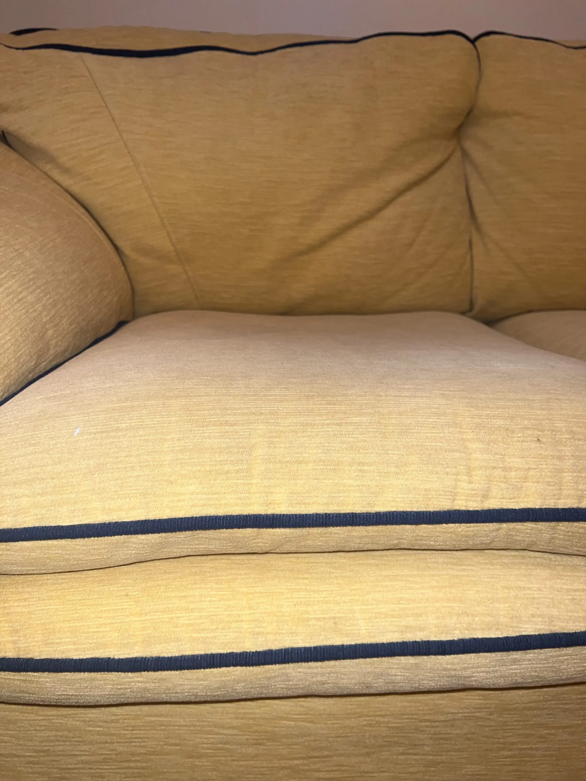 DFS Mustard Yellow & Blue 3 Seater Fabric Sofa