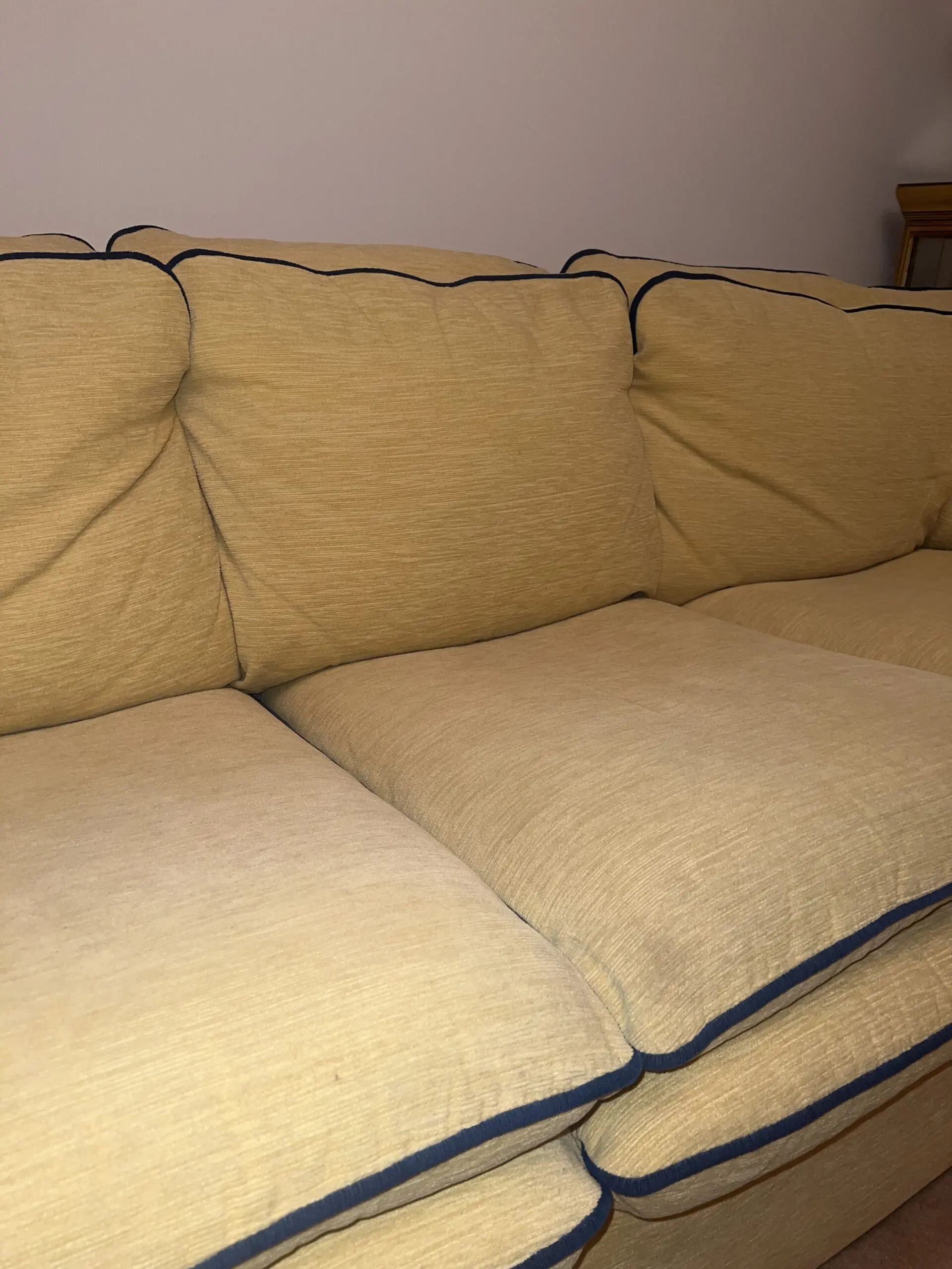DFS Mustard Yellow & Blue 3 Seater Fabric Sofa