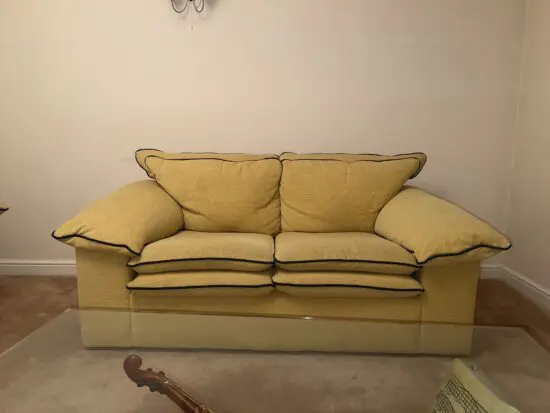 DFS Mustard Yellow & Navy Blue 2 Seater Sofa