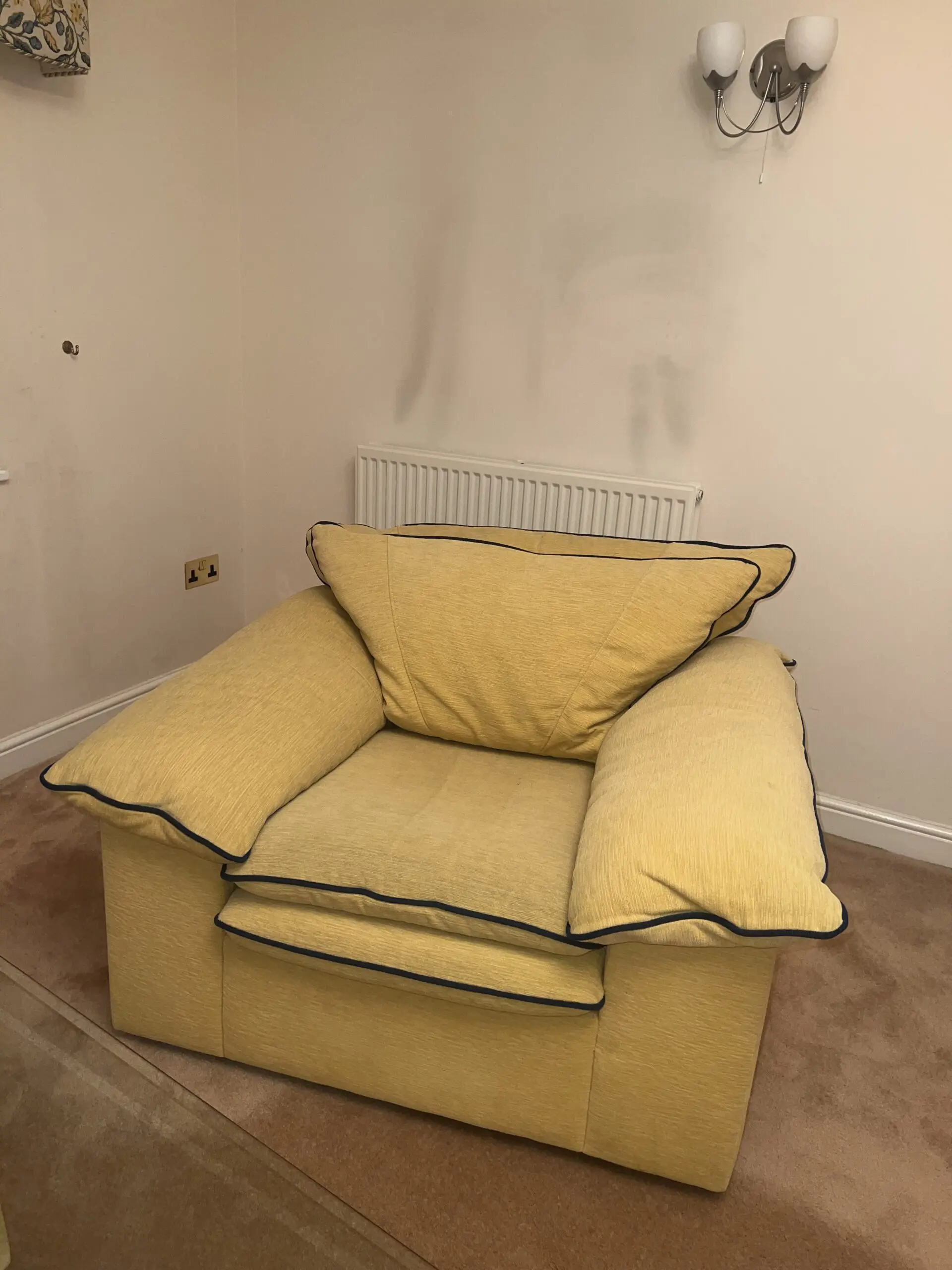 DFS Mustard Yellow & Blue Chair