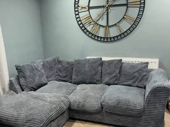 Cord grey corner sofa