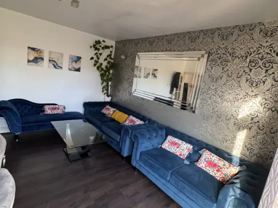 Blue habitat chesterfield sofa set + chaise lounge