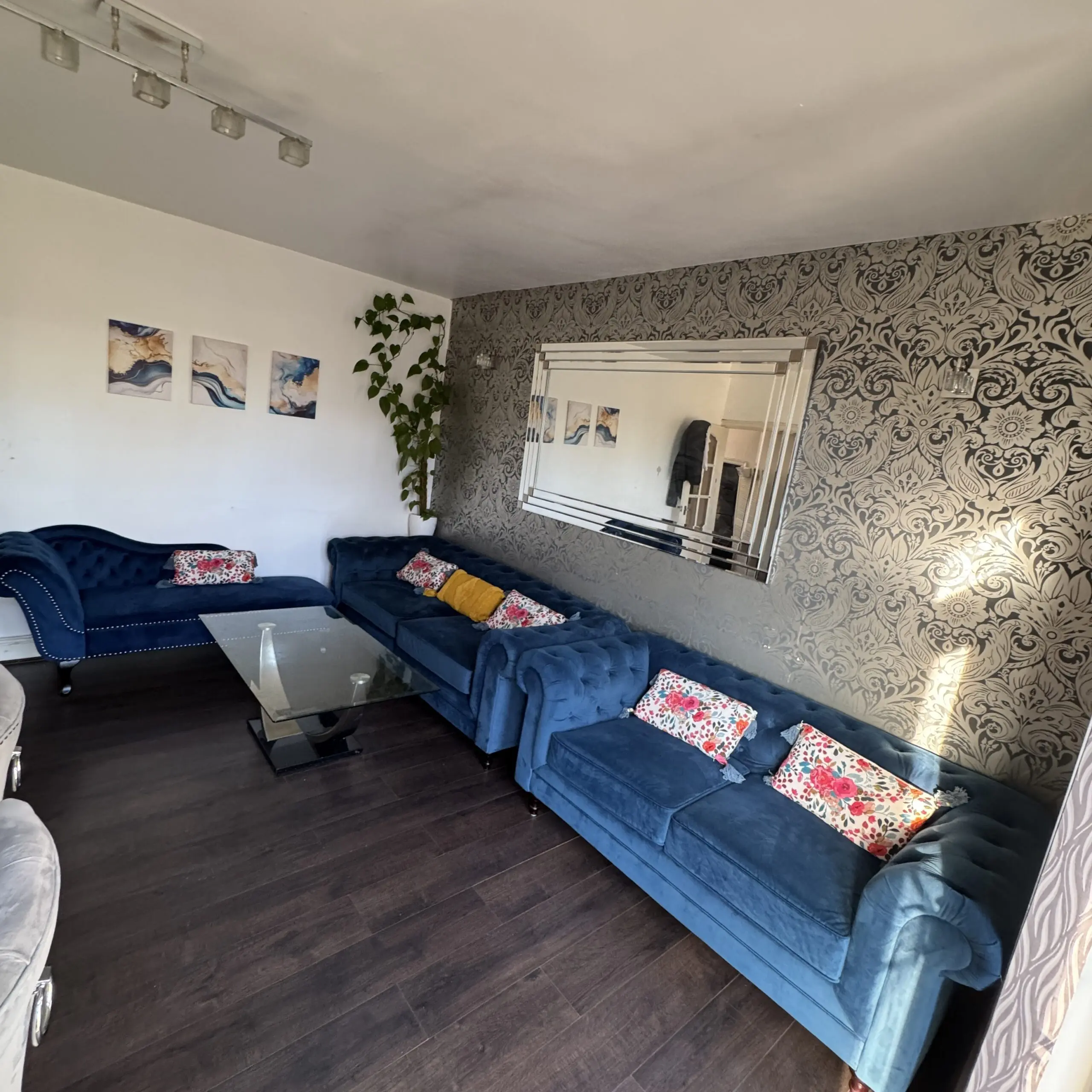 Blue habitat chesterfield sofa set + chaise lounge