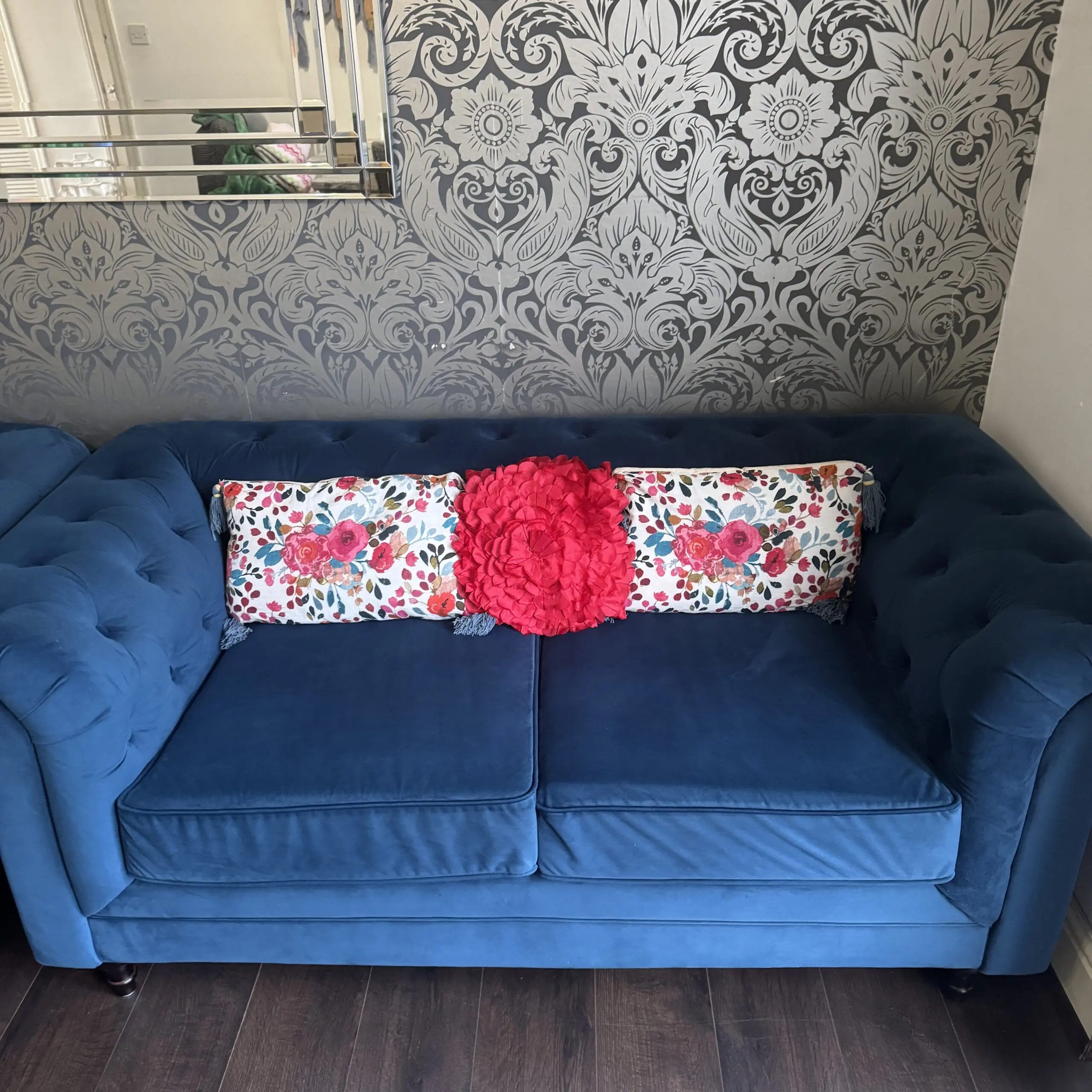 Blue habitat chesterfield sofa set + chaise lounge